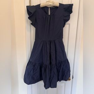 Navy NY&Co dress with ruffled sleeves